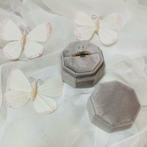 Gray Velvet Ring Box Octagon Shape Single Slot